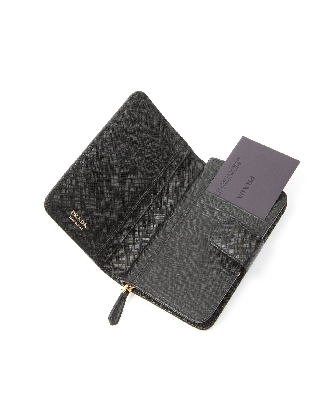 Prada Black Saffiano Leather Compact Zippy Wallet