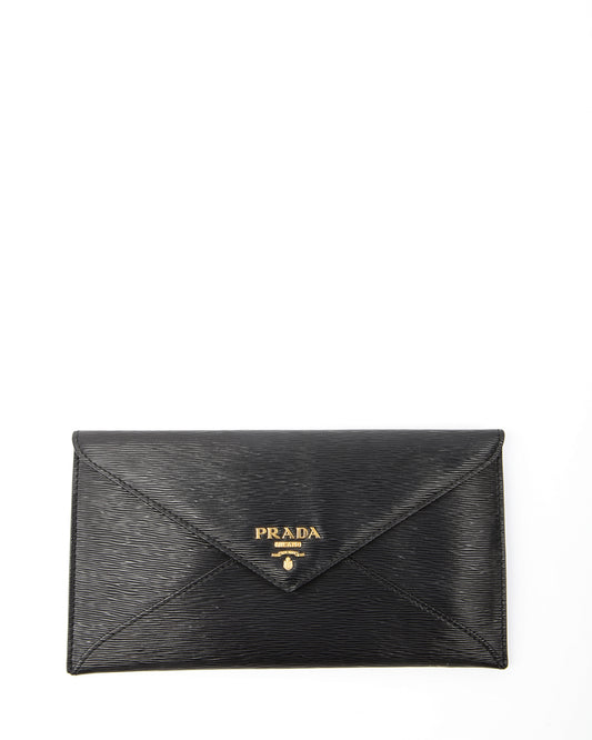 Pochette à rabat enveloppe en cuir noir Prada