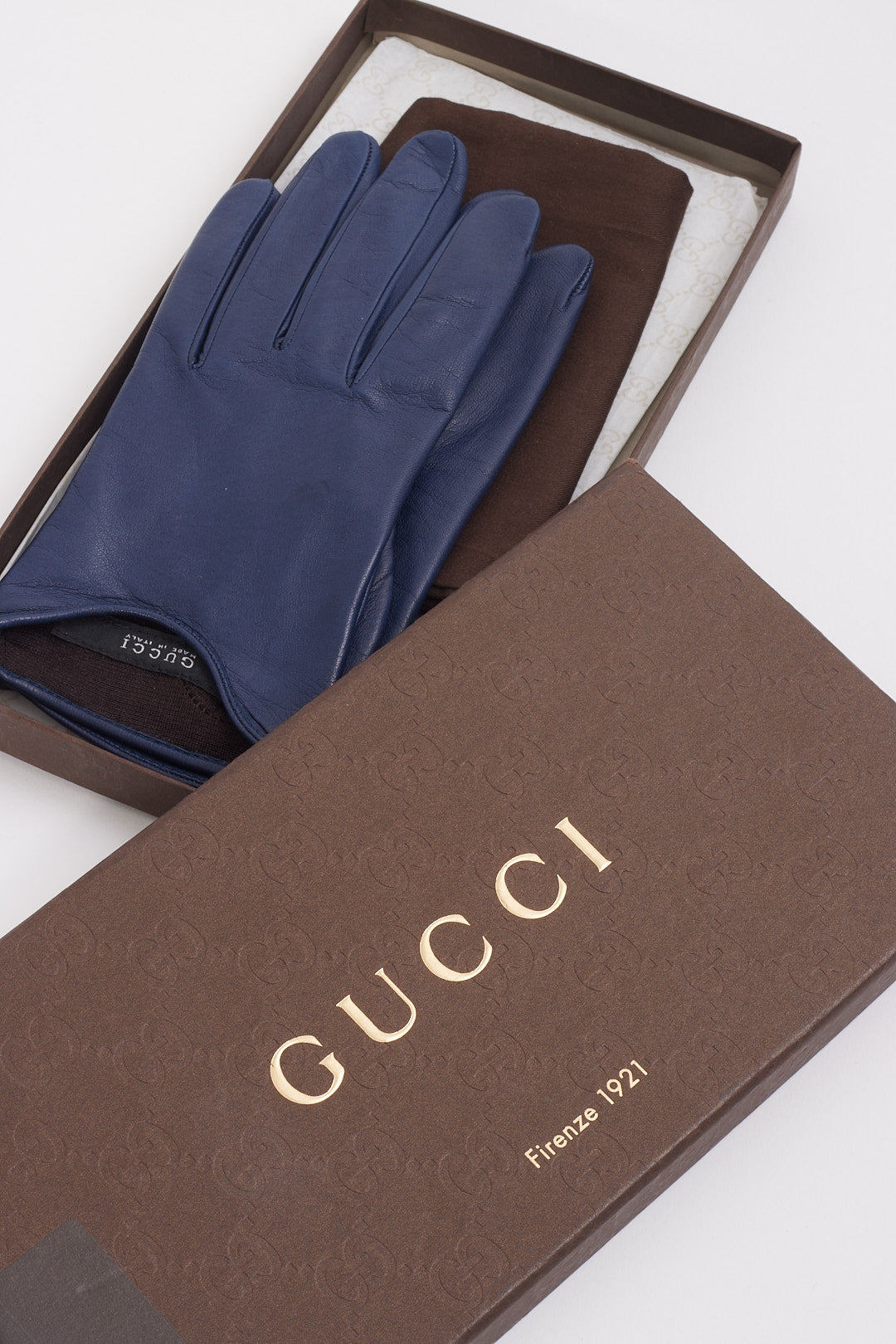 Gucci Navy Leather Gloves - 6.5