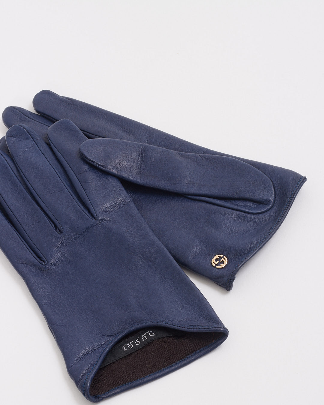 Gucci Navy Leather Gloves - 6.5