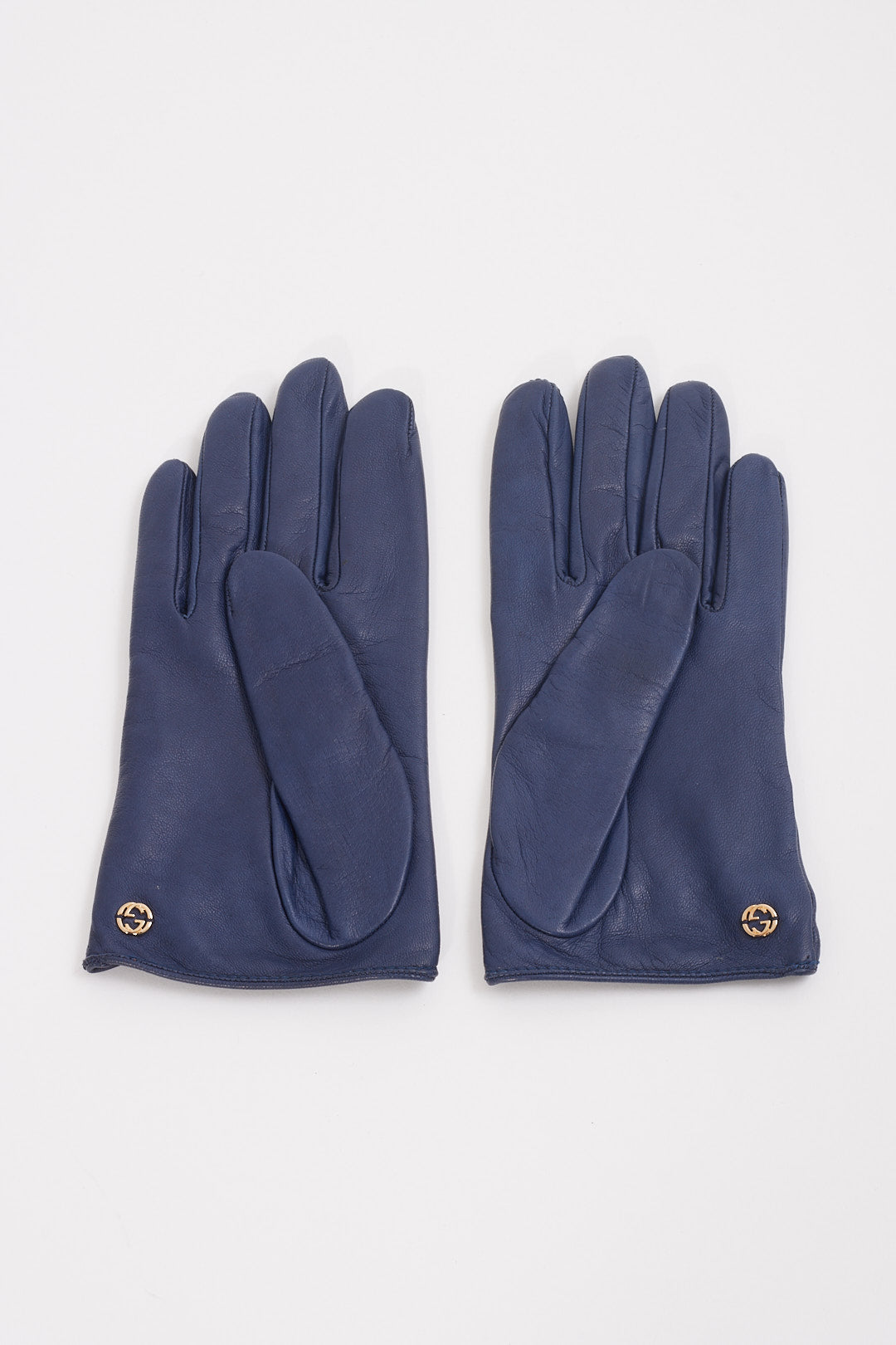 Gucci Navy Leather Gloves - 6.5