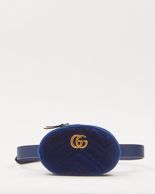 Gucci Blue Velvet GG Marmont Matelasse Belt Bag