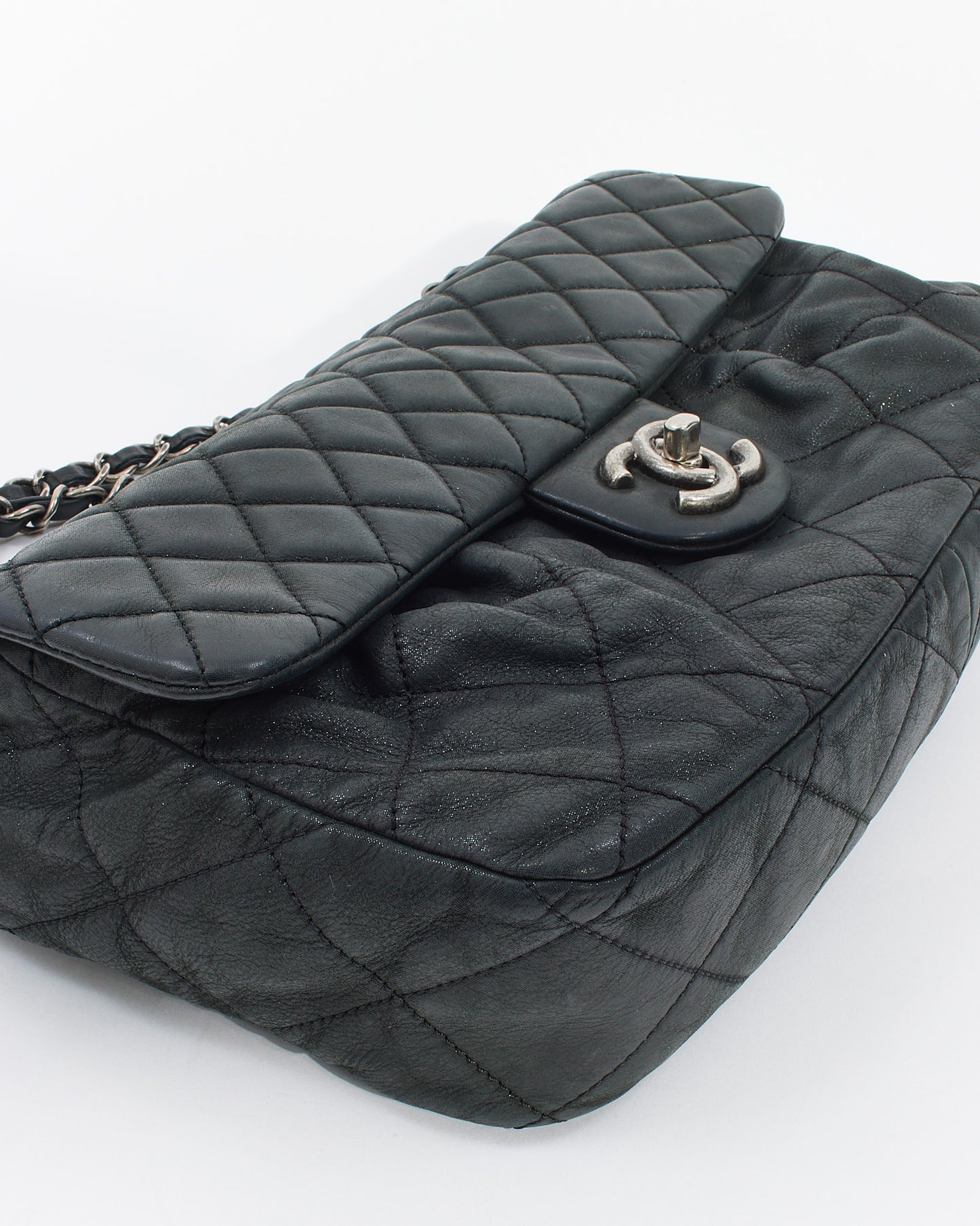 Chanel Black Quilted Iridescent Leather East West Single Flap Bag