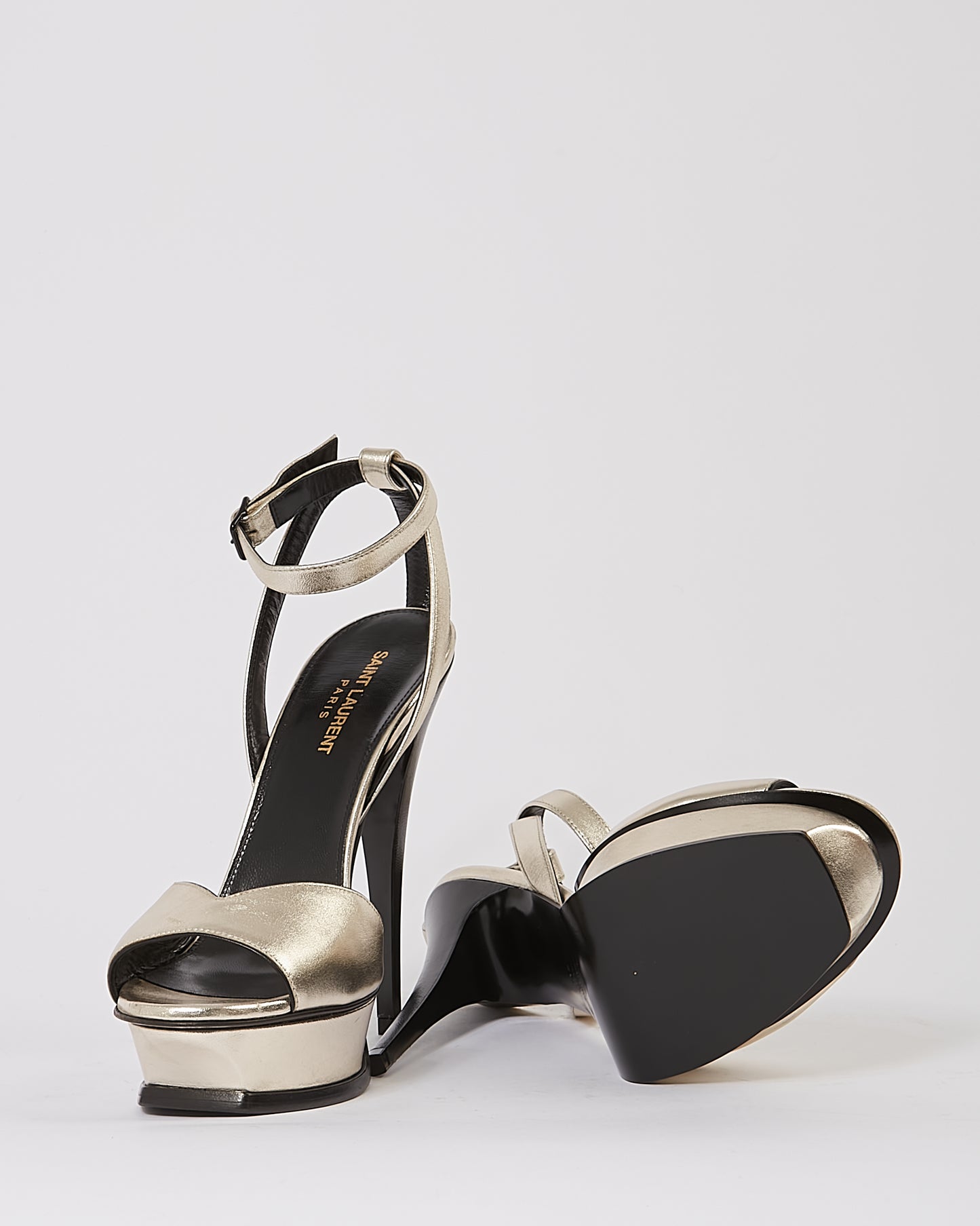Saint Laurent Metallic Gold Platform 105 Open Toe Sandals - 40