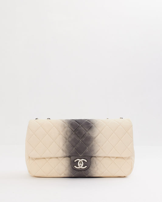 Chanel White and Grey Ombré Quilted Caviar Leather Jumbo Flap Bag
