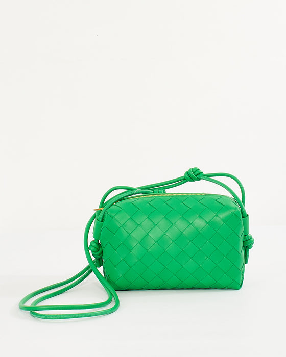 Bottega Veneta Parakeet Green Leather Mini Loop Camera Crossbody Bag