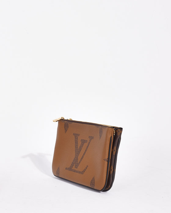 Louis Vuitton Double Zip Pochette Reverse Monogram Giant Crossbody Bag Brown