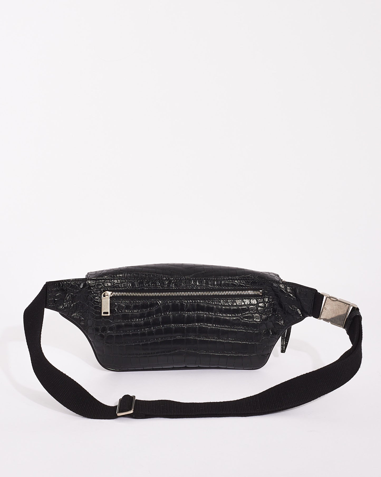 Saint Laurent Black Croc Embossed Leather Marsupio Belt Bag