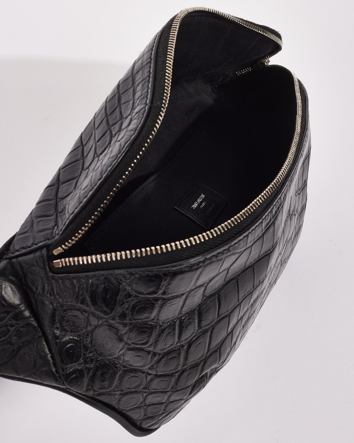 Saint Laurent Black Croc Embossed Leather Marsupio Belt Bag