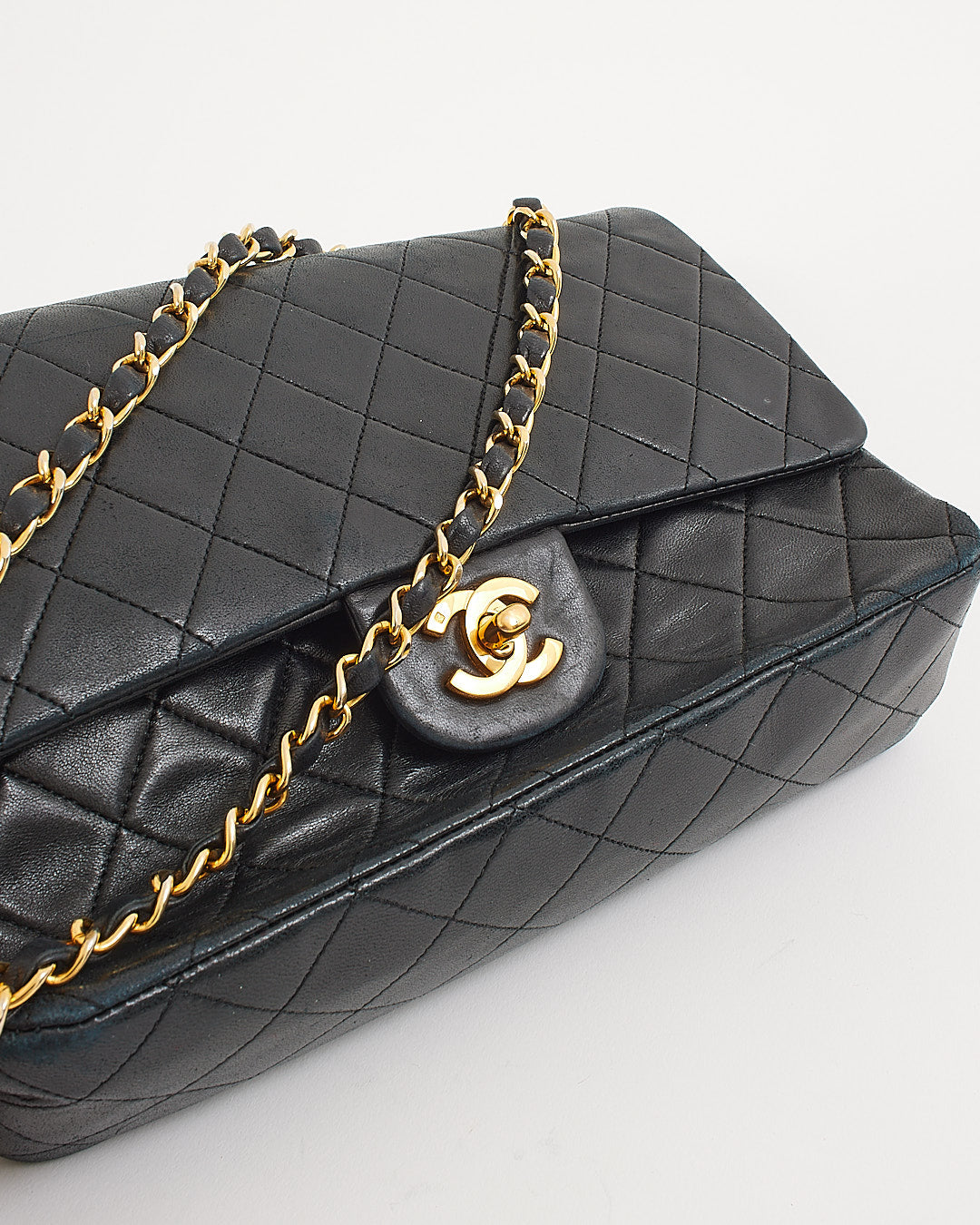 Chanel Black Lambskin Vintage 24K Gold Plated Medium Classic Double Flap Bag
