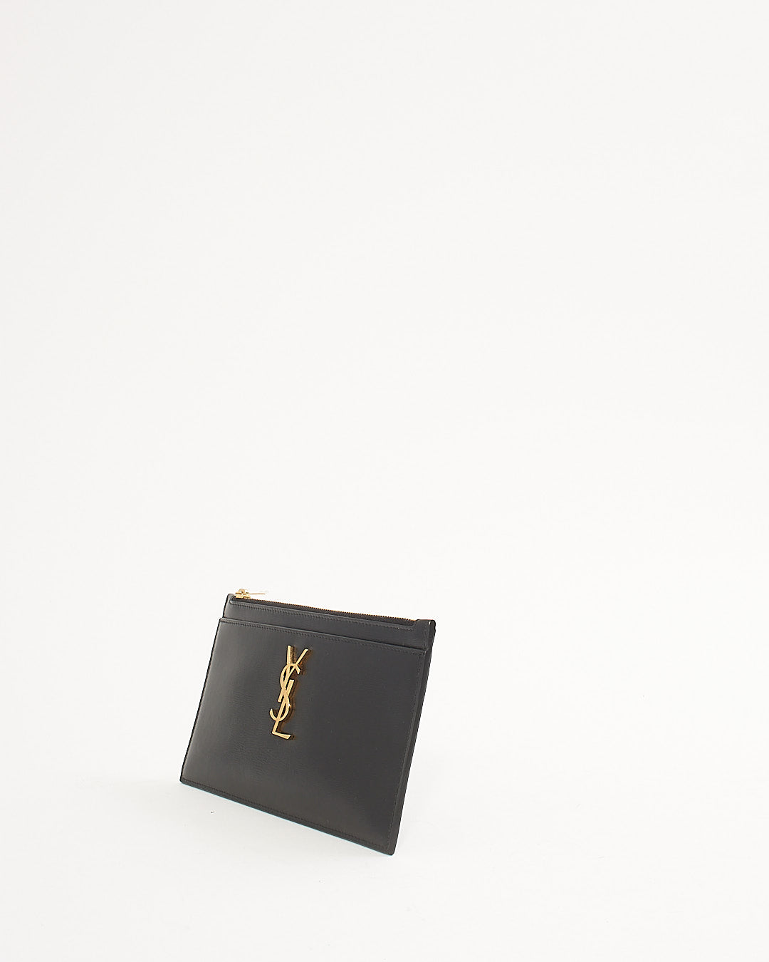 Saint Laurent Black Smooth Leather Envelope Pouch