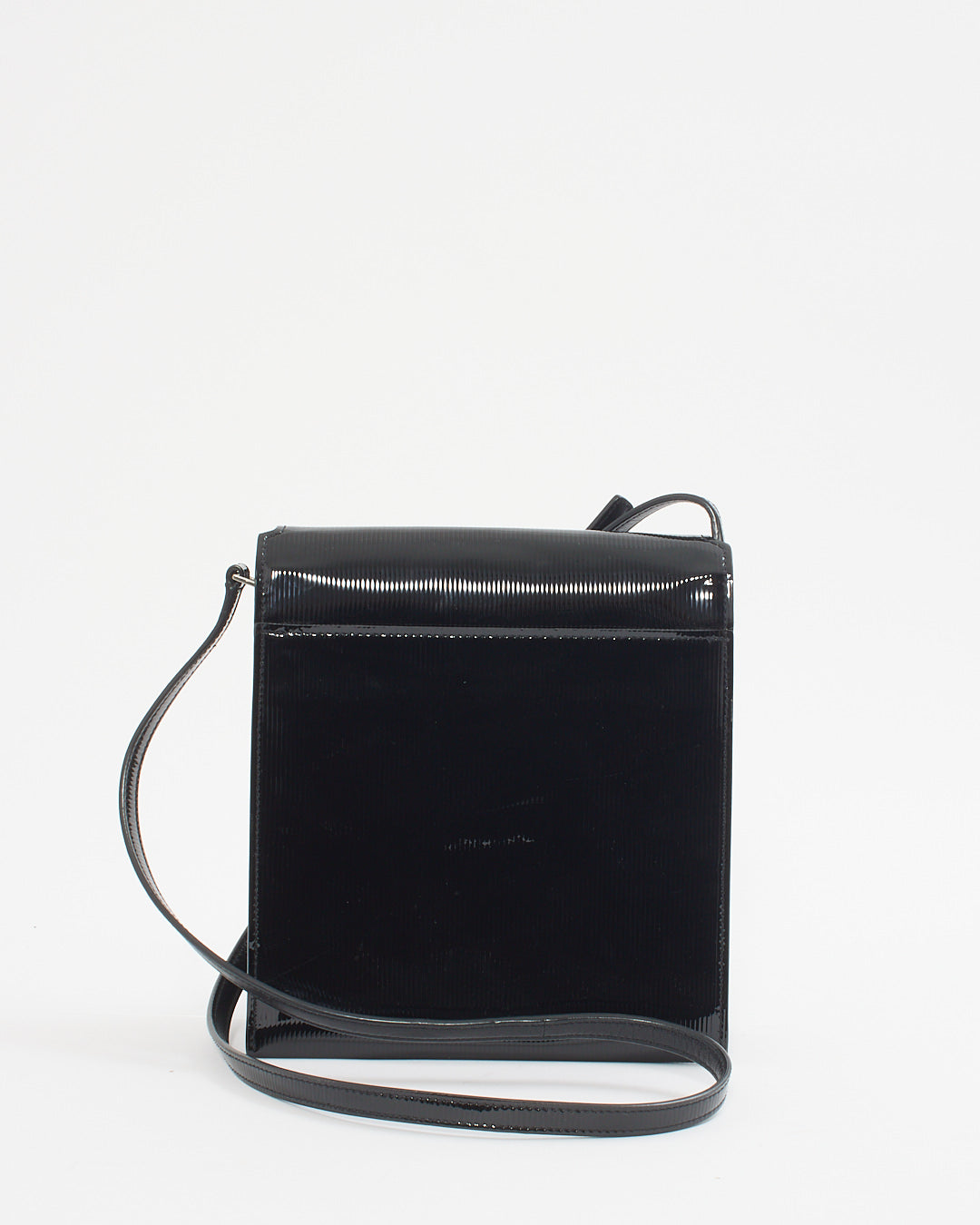 Saint Laurent Black Patent Leather Stripe Embossed Square Crossbody Bag