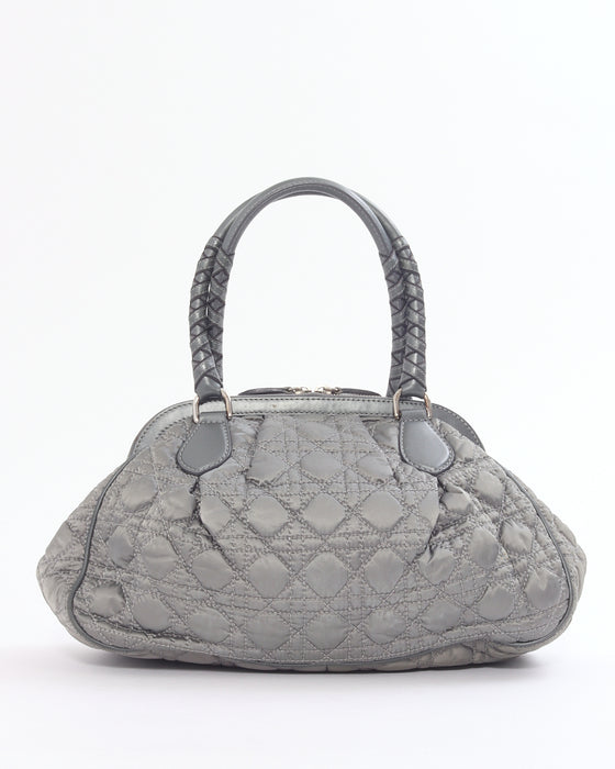 Dior Grey Cannage Quited Mini Lady Boston Braided Handle Bag