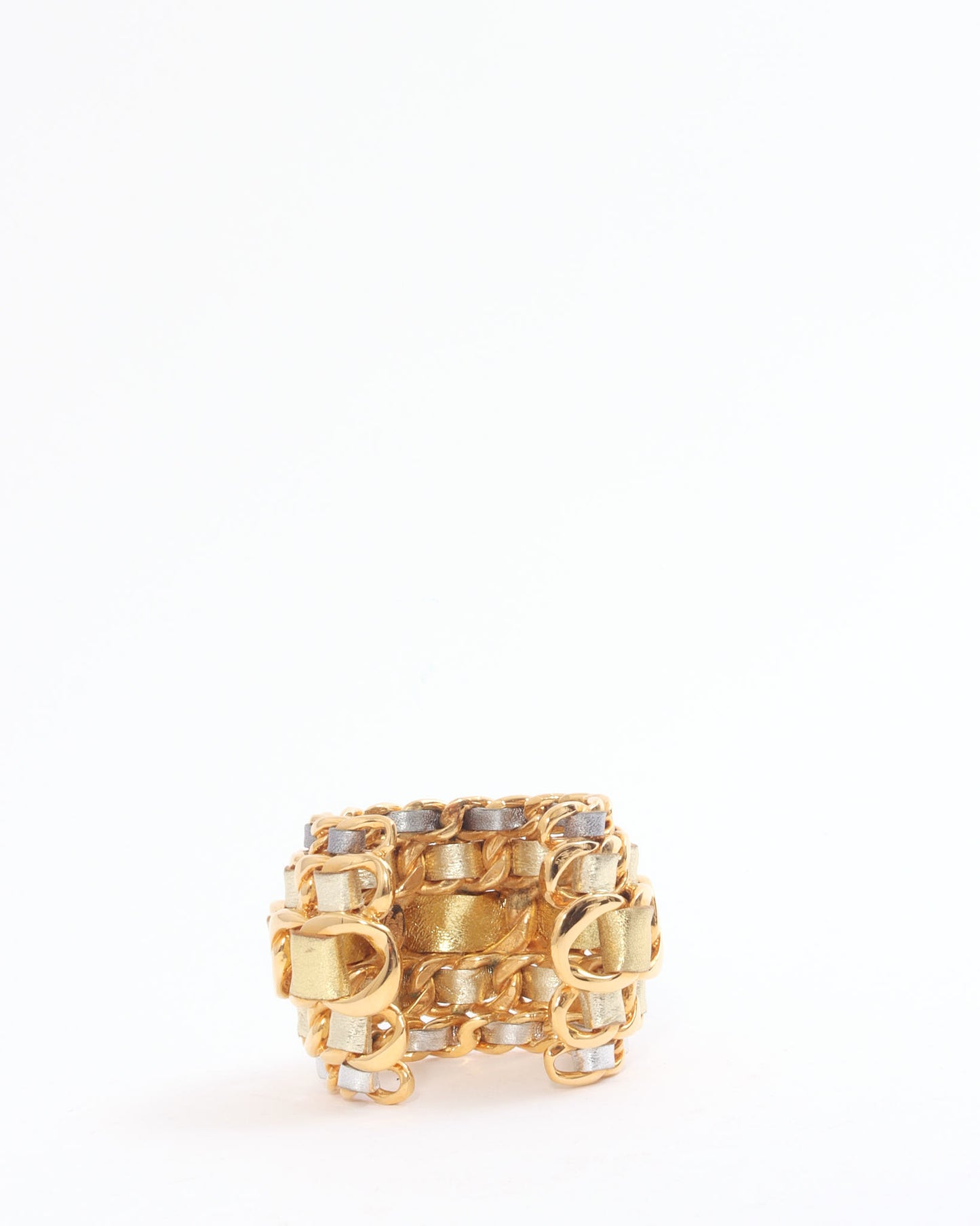 Chanel Vintage Gold/Silver Metallic Woven Leather Chain Cuff