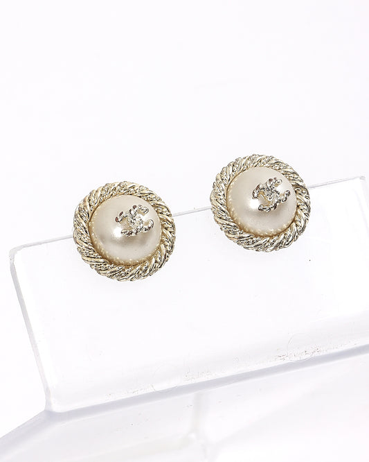 Chanel Vintage Pearl CC Interlocking Logo Earrings