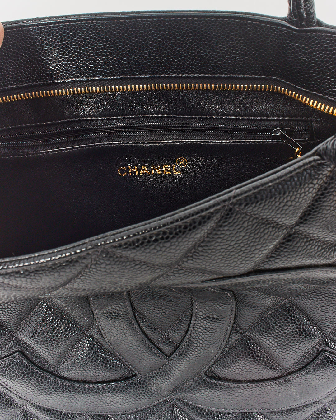 Chanel Black Caviar Leather Medallion Top Handle Bag