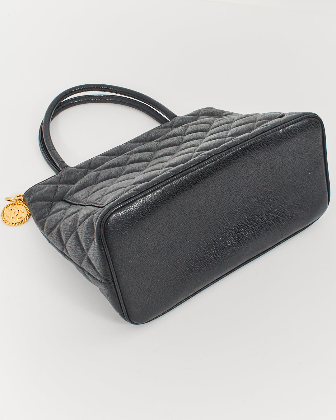 Chanel Black Caviar Leather Medallion Top Handle Bag