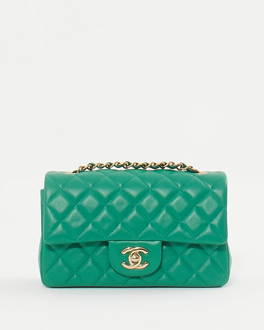 Chanel Emerald Green Lambskin Mini Rectangular Classic Flap Bag