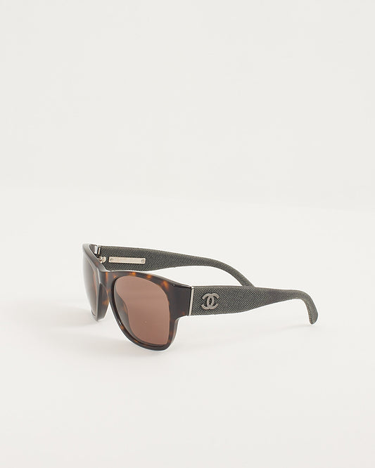 Chanel Brown Tortoise Grey Denim Sunglasses