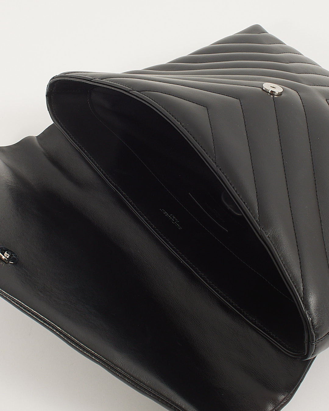 Saint Laurent Black Chevron Leather Large Envelope Pouch Bag