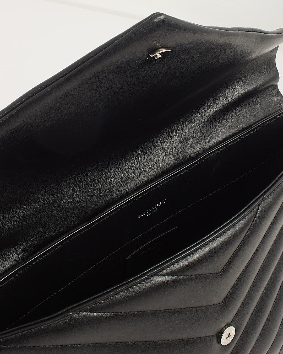 Saint Laurent Black Chevron Leather Large Envelope Pouch Bag