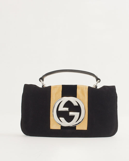 Gucci Black Velvet Interlocking GG Logo Blondie Flap Bag