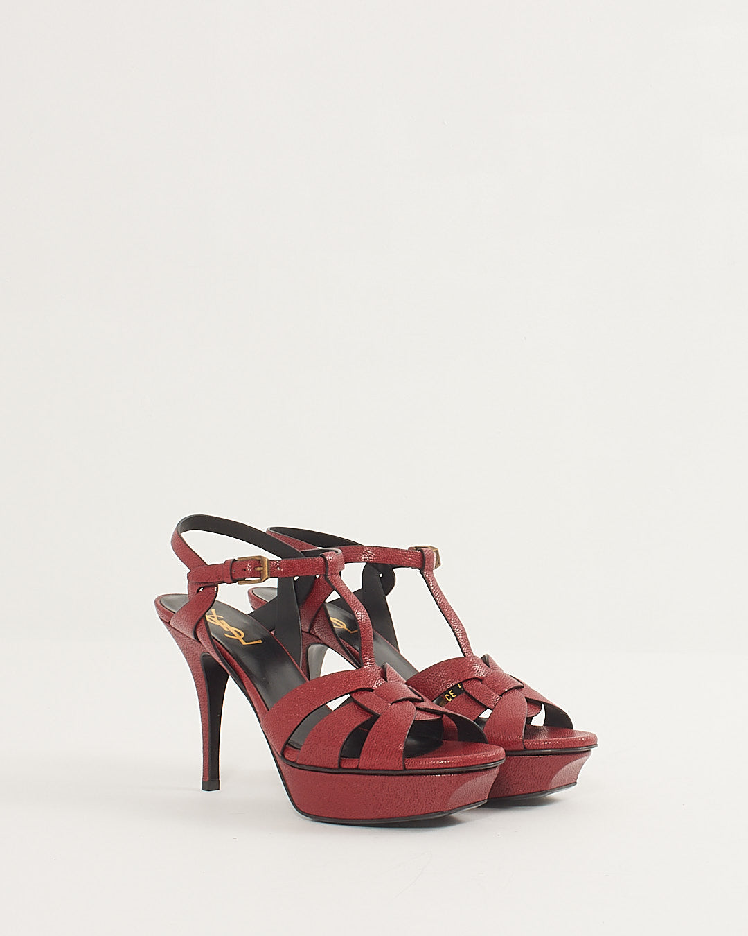 Saint Laurent Red Grained Leather Tribute Heeled Sandals - 39