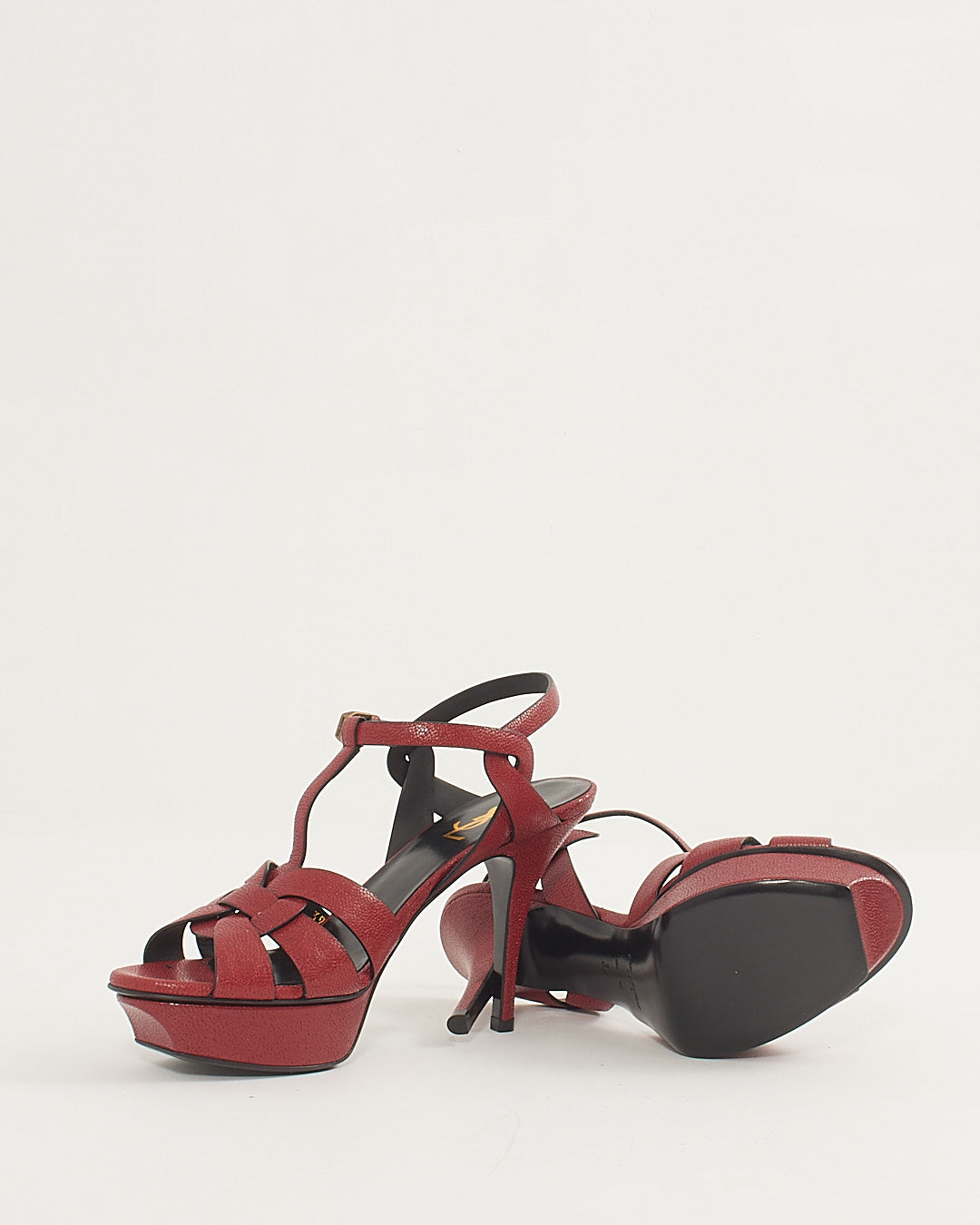 Saint Laurent Red Grained Leather Tribute Heeled Sandals - 39