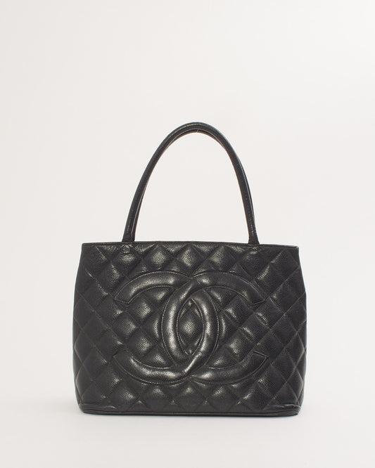Chanel Black Caviar Leather Medallion Top Handle Tote GHW