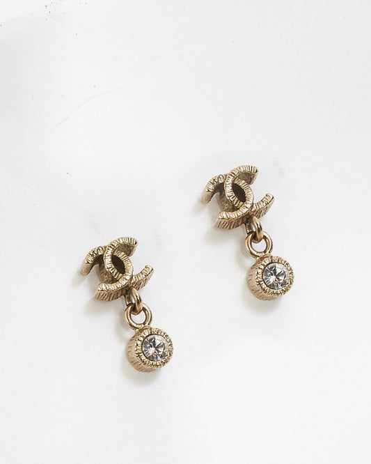 Chanel Silver CC Logo Mini Drop Earrings