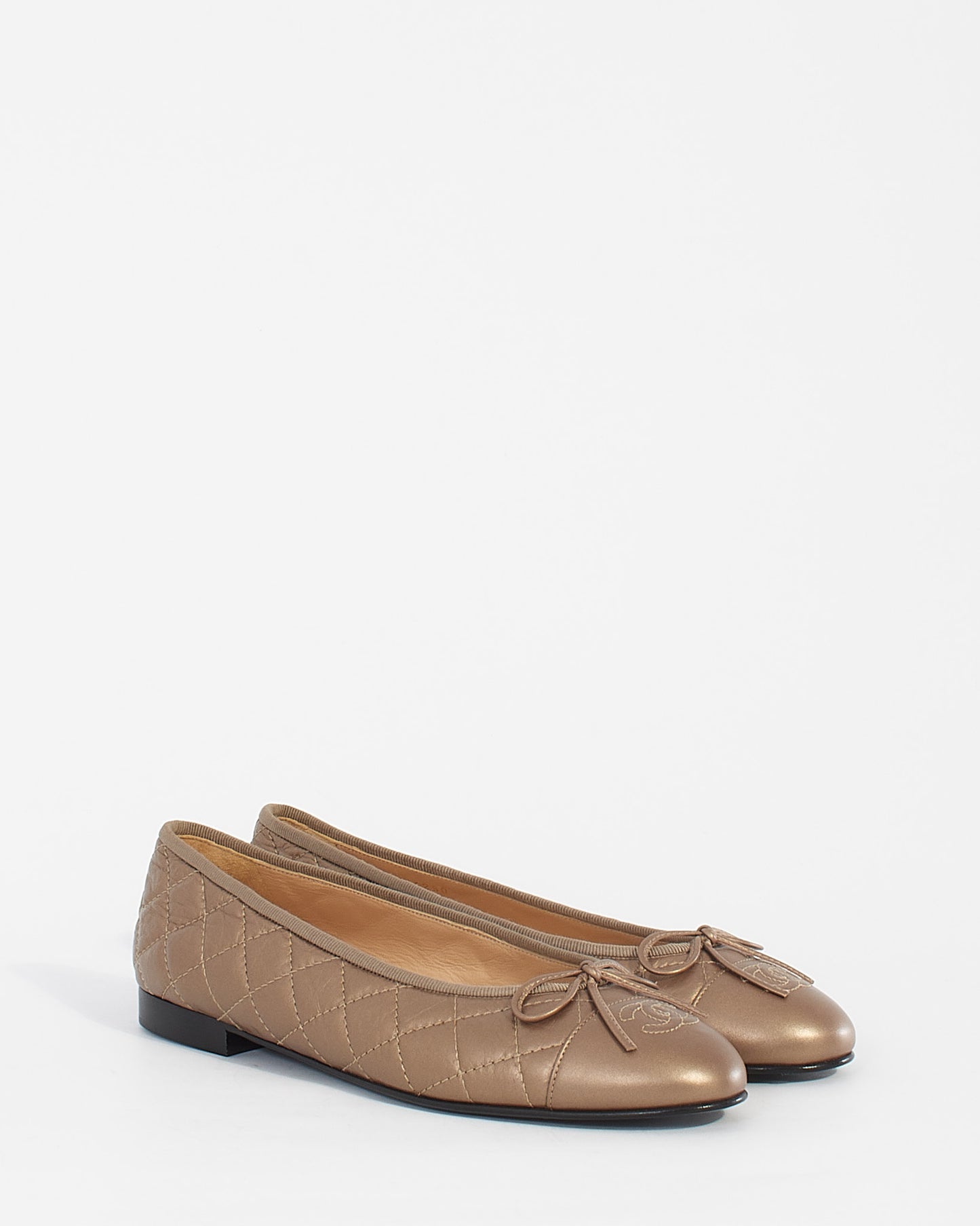 Chanel Metallic Bronze Quilted Leather CC Ballerina Flats - 39.5