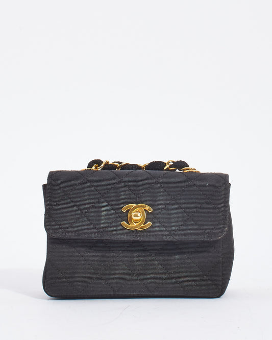 Chanel Vintage Black Quilted Canvas Mini Flap Bag GHW