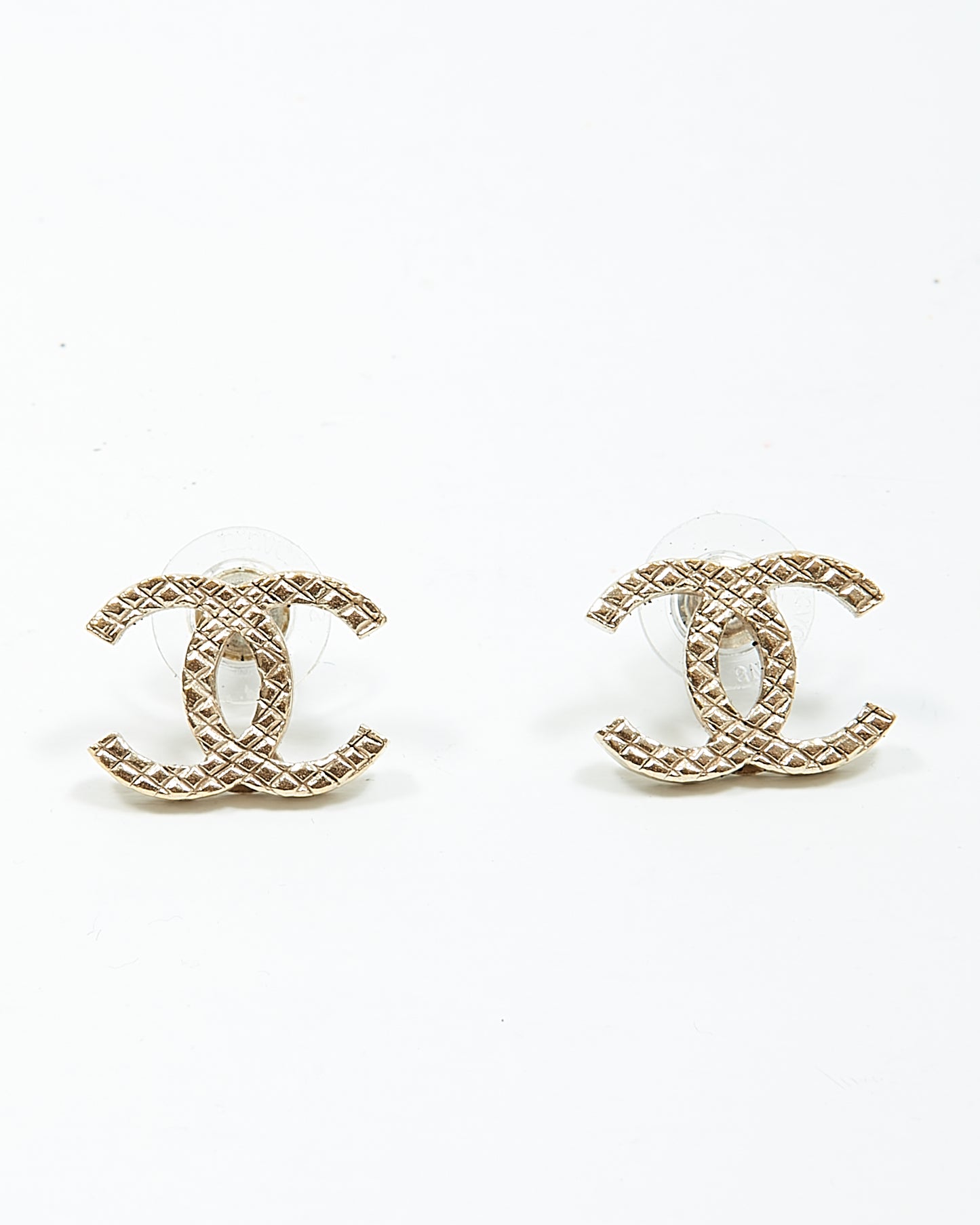 Chanel Gold Tone CC Logo Quilted Chanel Earrings