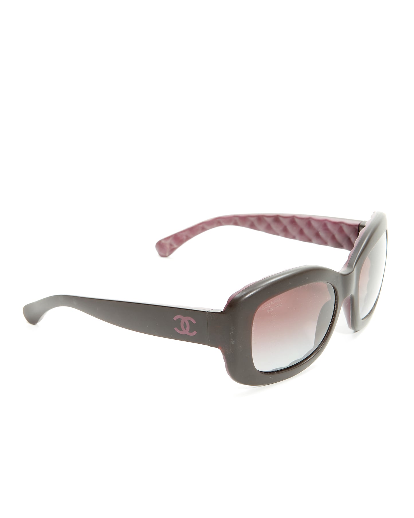 Chanel Black/ Purple Rubber Quilted Interior Square Sunglasses