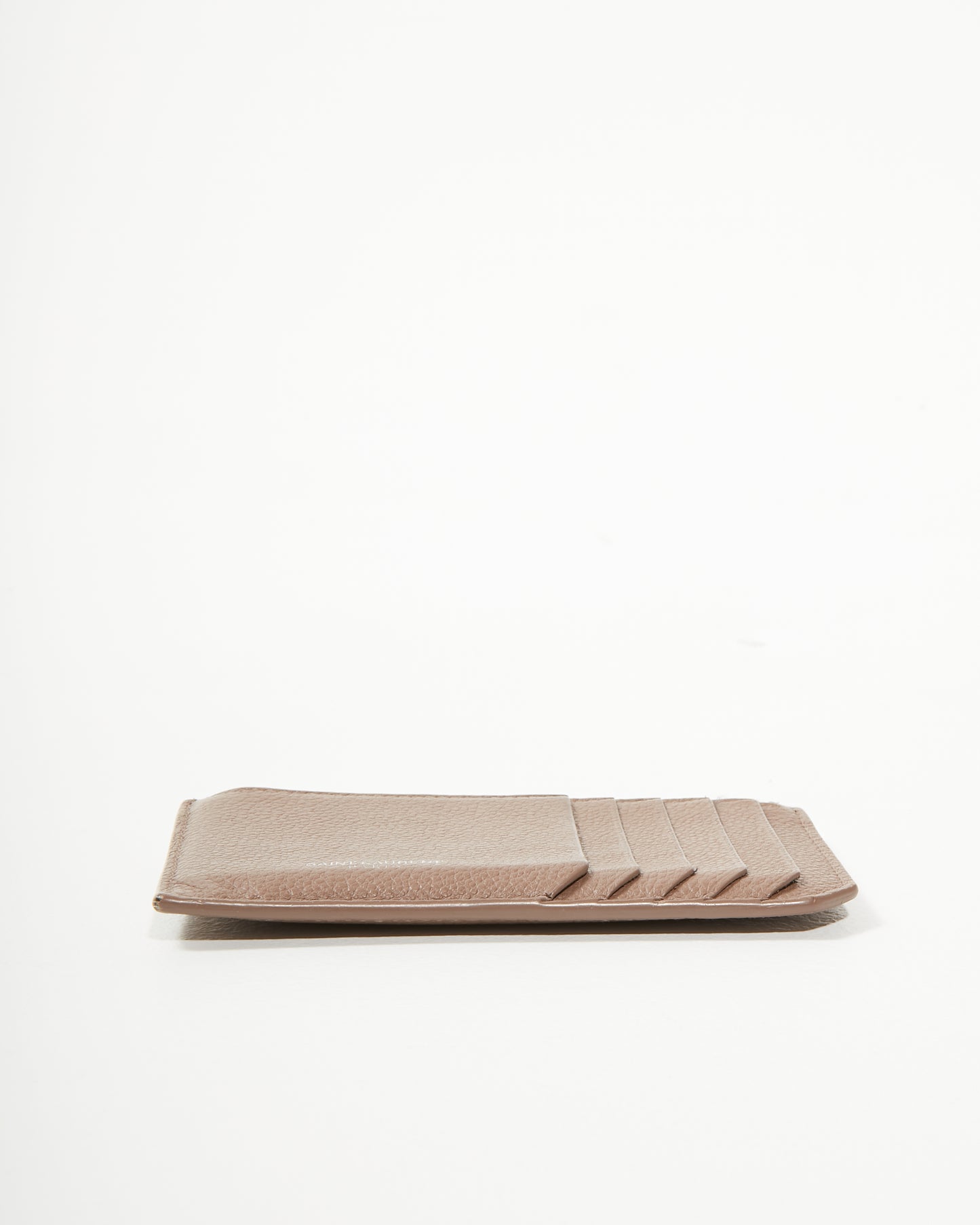 Porte-cartes zippé en cuir taupe Saint Laurent