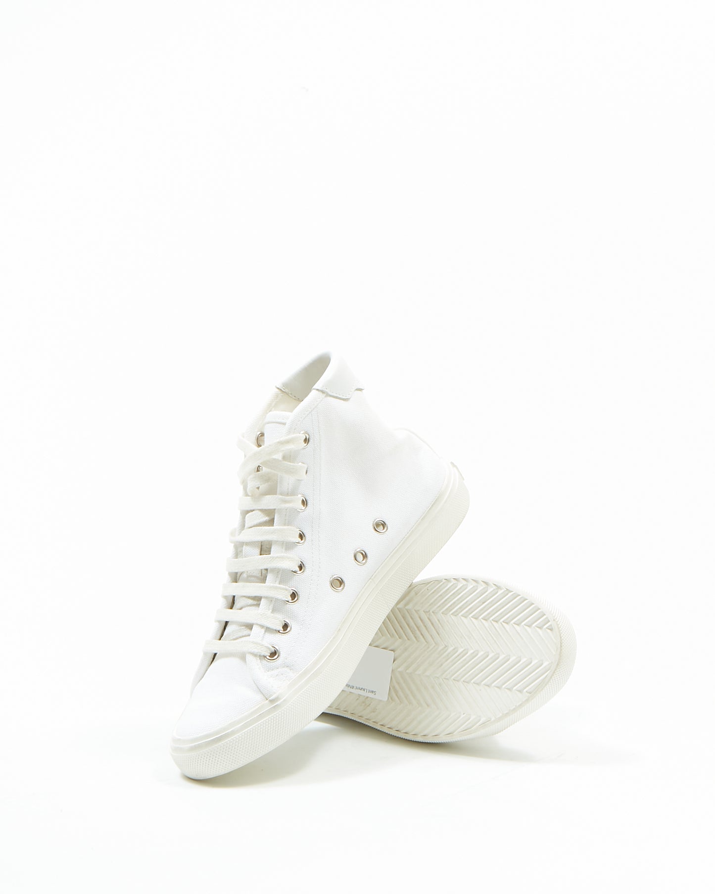 Saint Laurent White Canvas Malibu Mid-Top Sneaker - 35.5