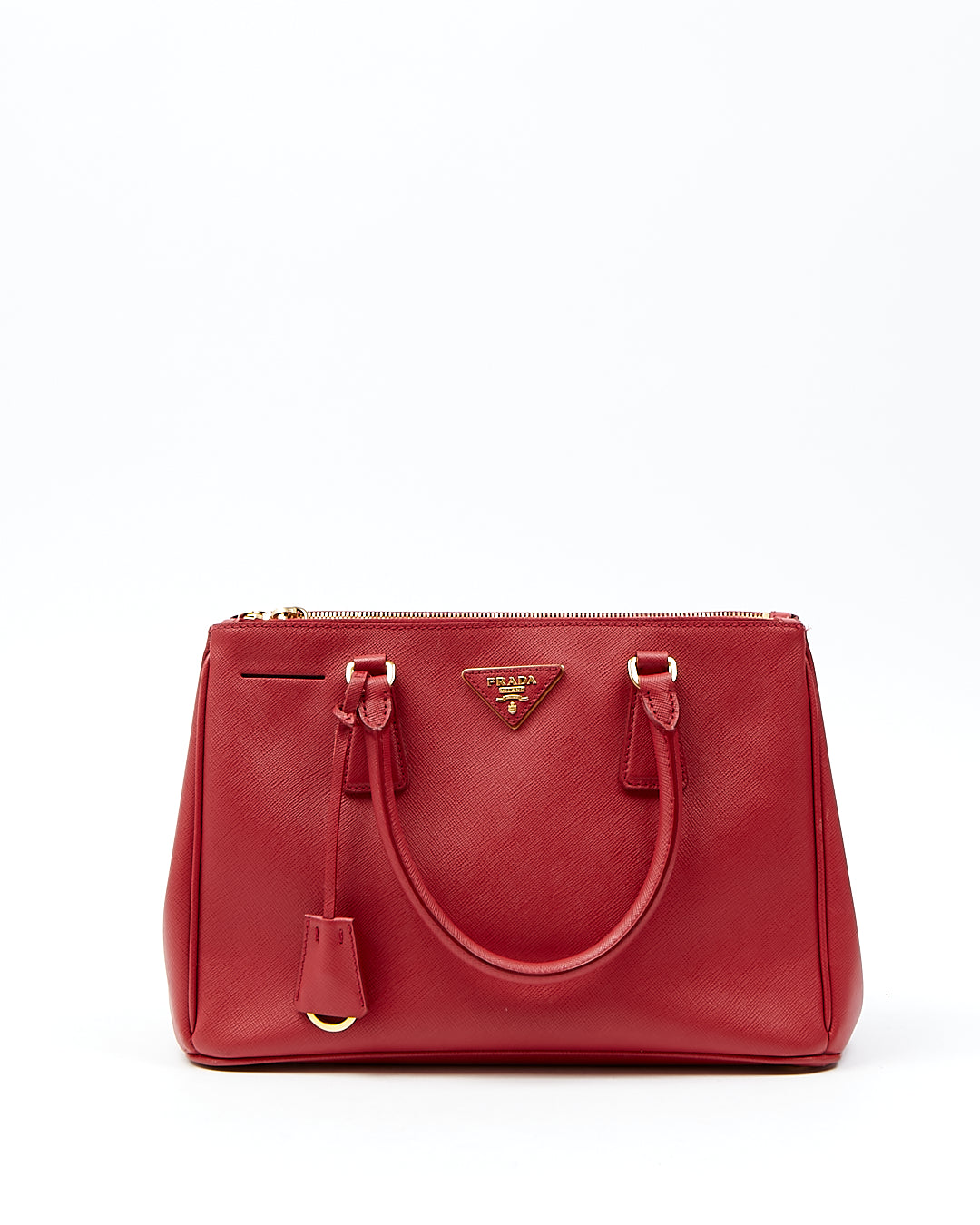 Petit sac fourre-tout Prada rouge Saffiano Lux à double fermeture éclair Galleria