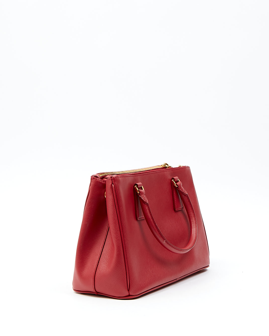 Petit sac fourre-tout Prada rouge Saffiano Lux à double fermeture éclair Galleria