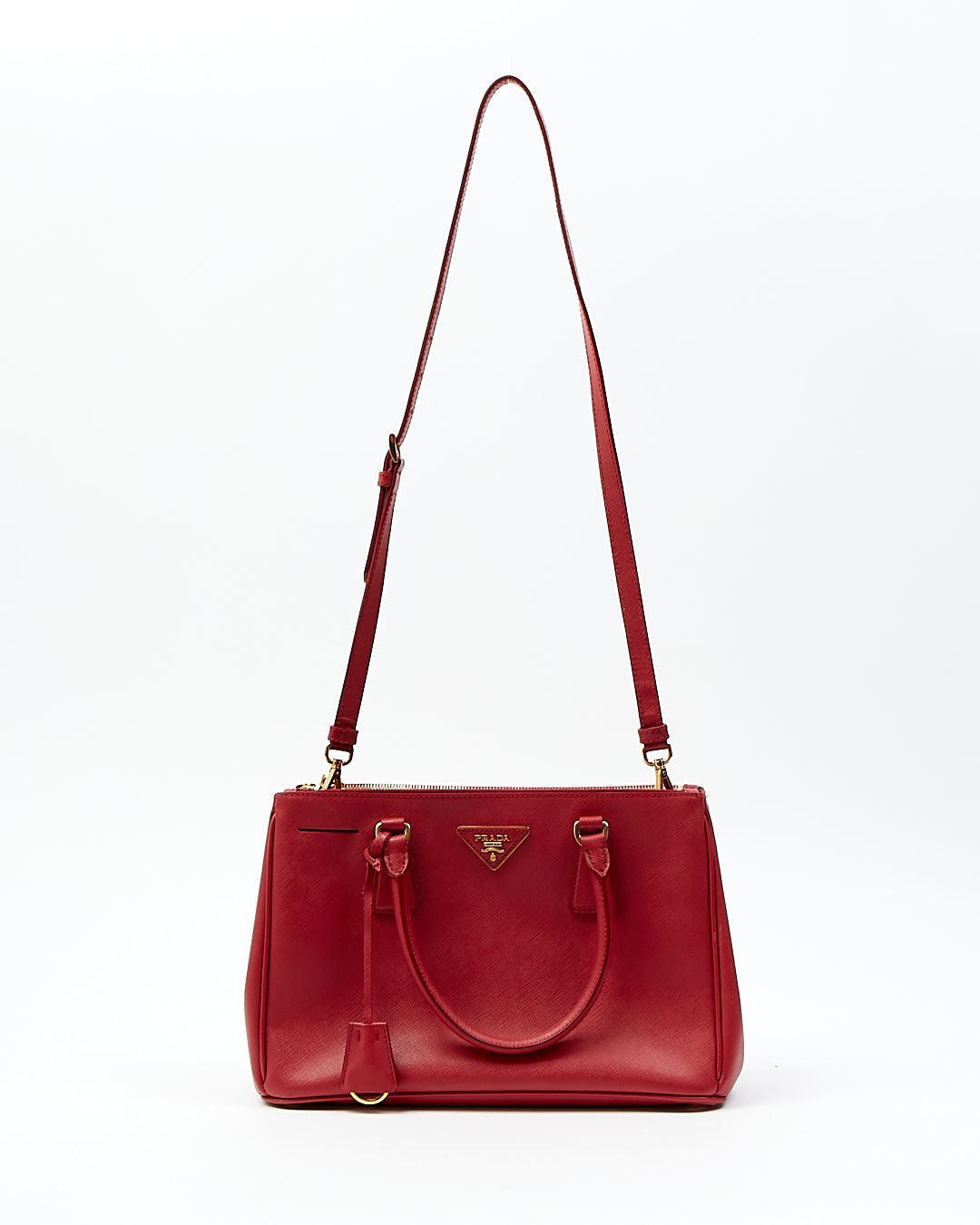 Petit sac fourre-tout Prada rouge Saffiano Lux à double fermeture éclair Galleria