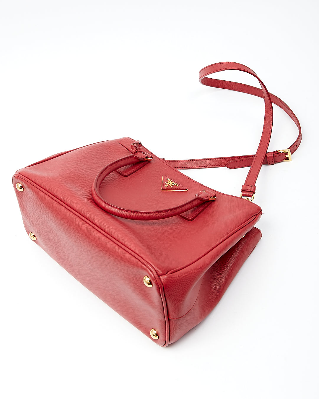 Petit sac fourre-tout Prada rouge Saffiano Lux à double fermeture éclair Galleria