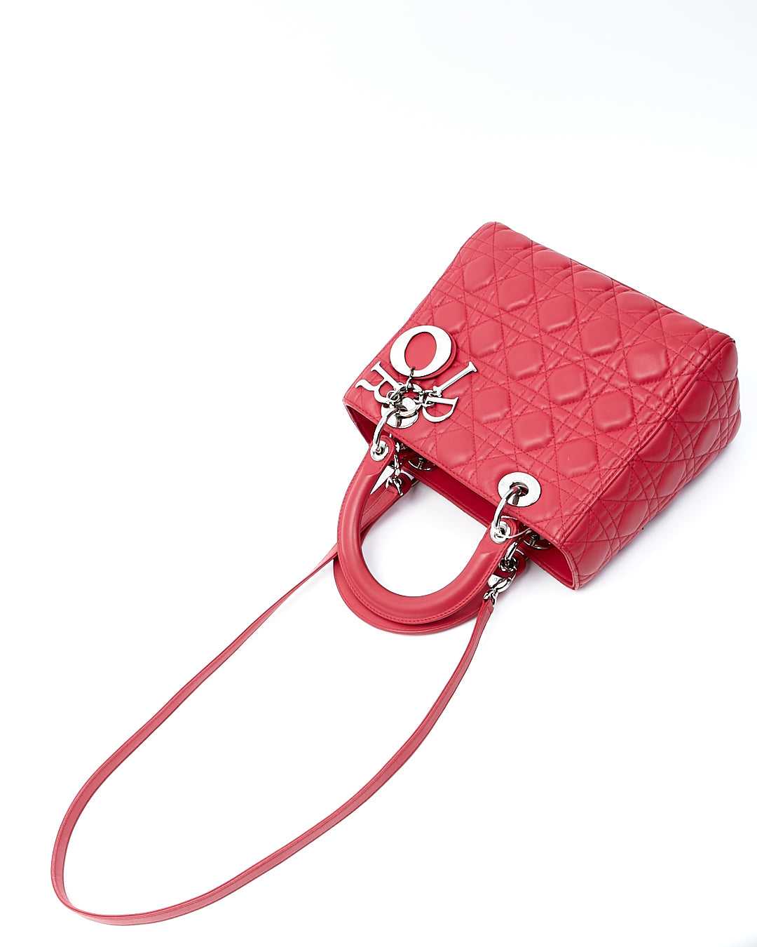 Dior Cherry Red Leather Cannage Medium Lady Dior Bag