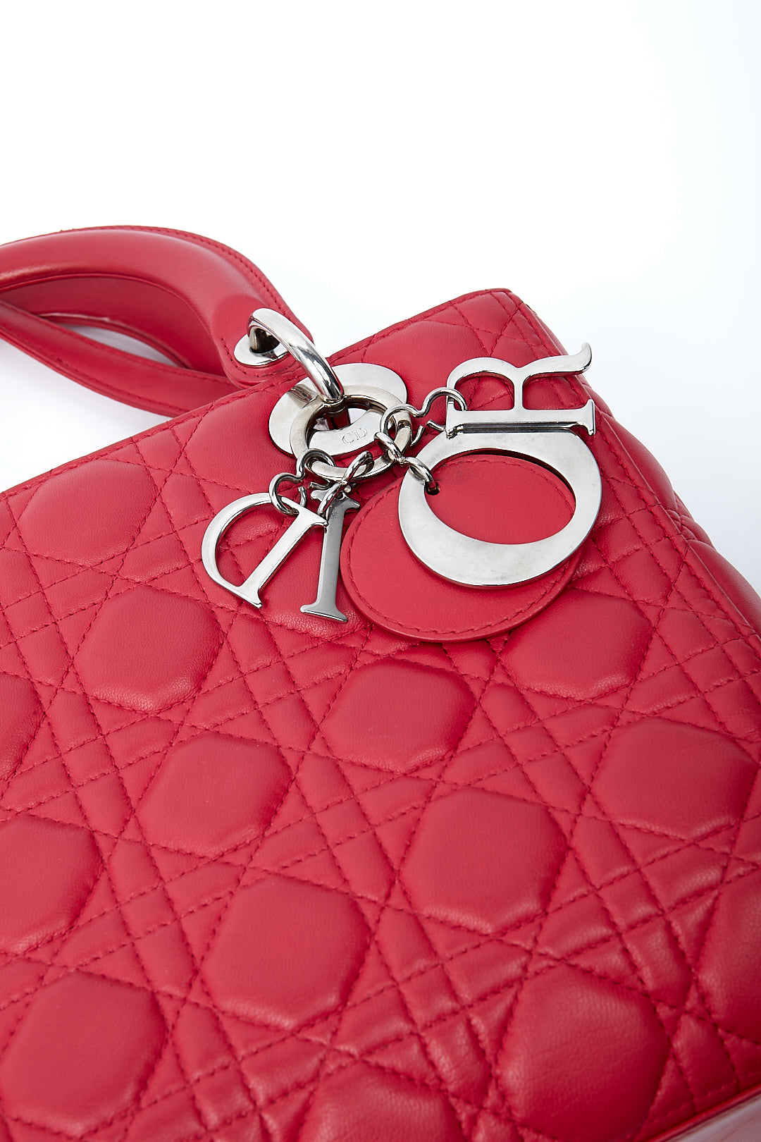 Dior Cherry Red Leather Cannage Medium Lady Dior Bag