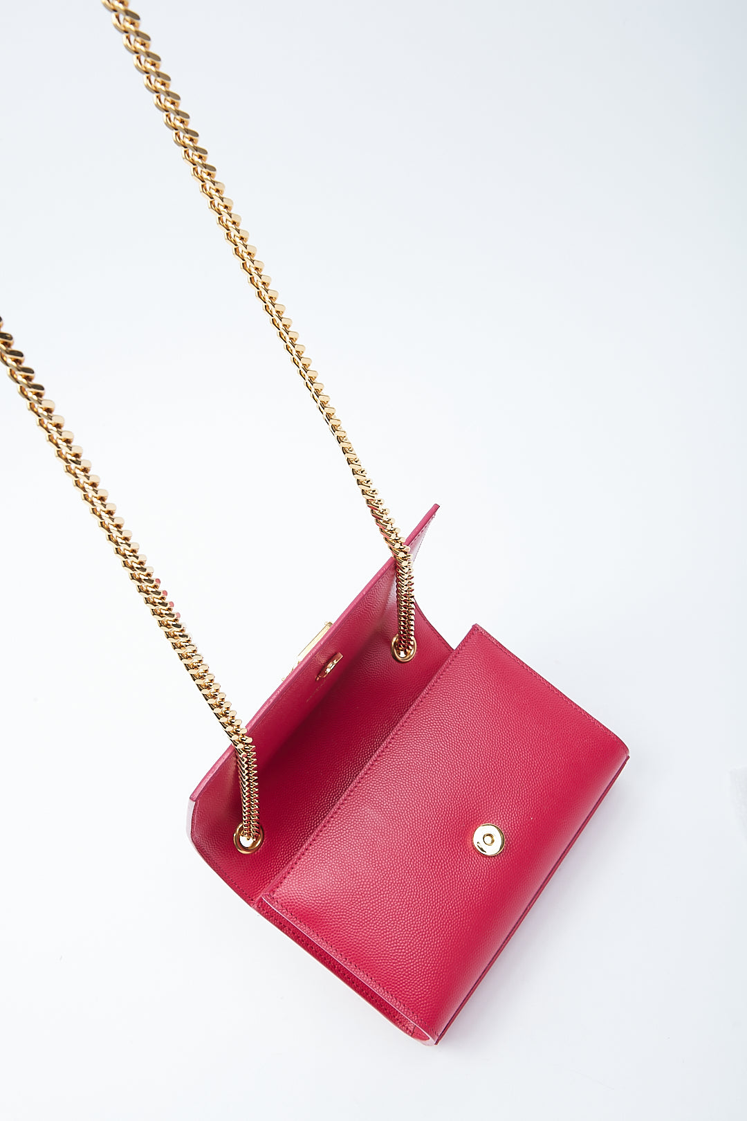 Saint Laurent Petit sac à chaîne Kate en cuir fuchsia avec monogramme