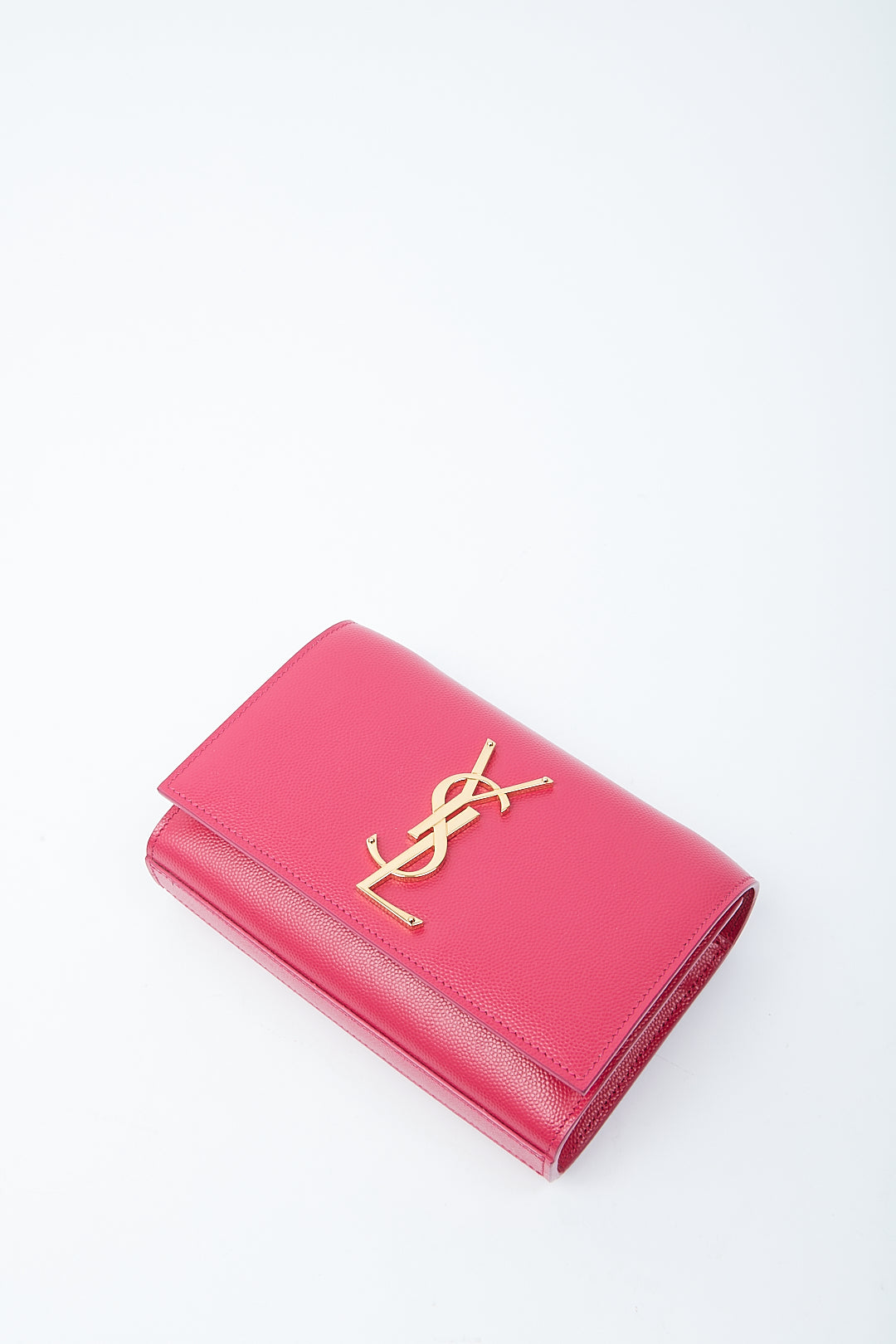 Saint Laurent Petit sac à chaîne Kate en cuir fuchsia avec monogramme