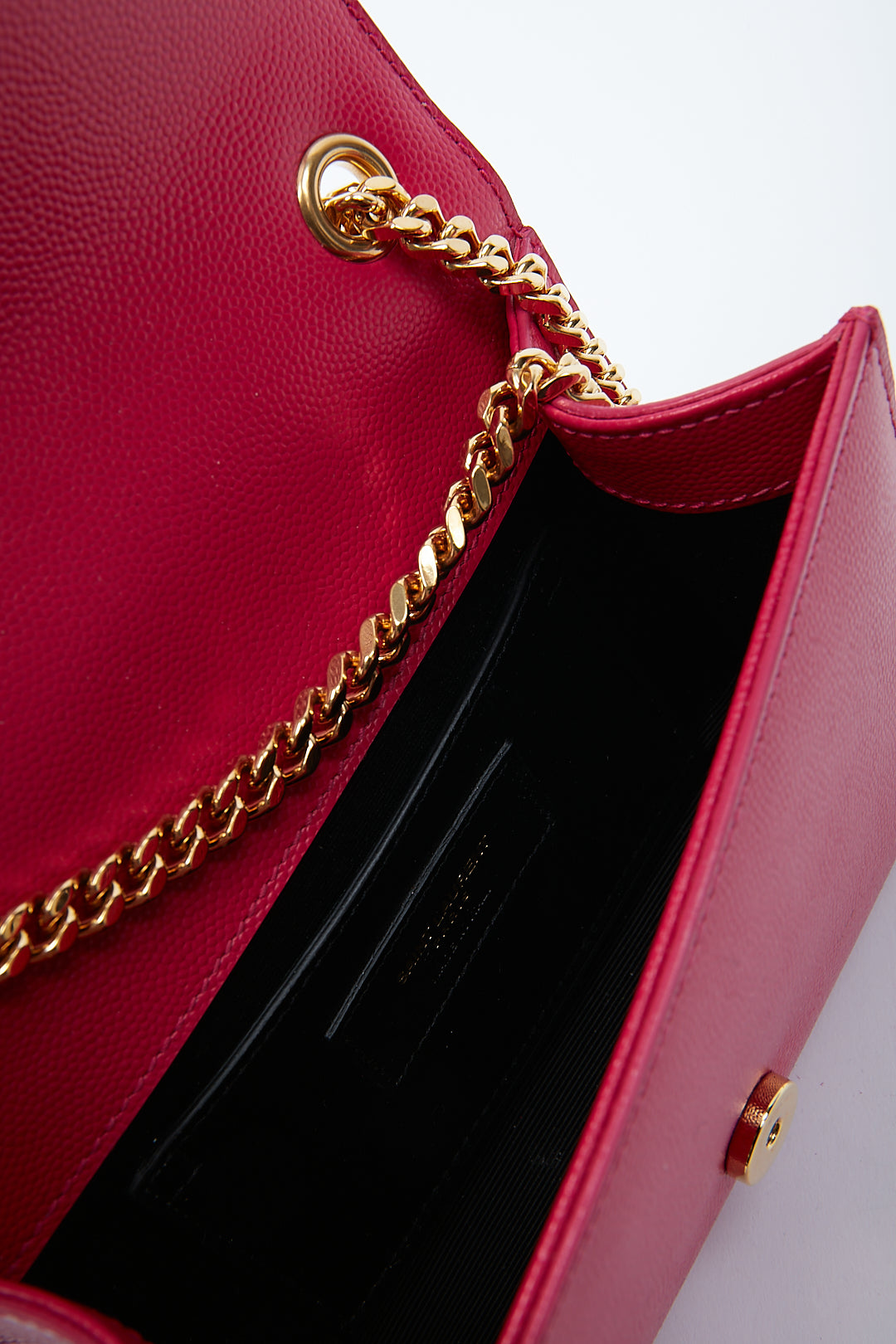 Saint Laurent Petit sac à chaîne Kate en cuir fuchsia avec monogramme