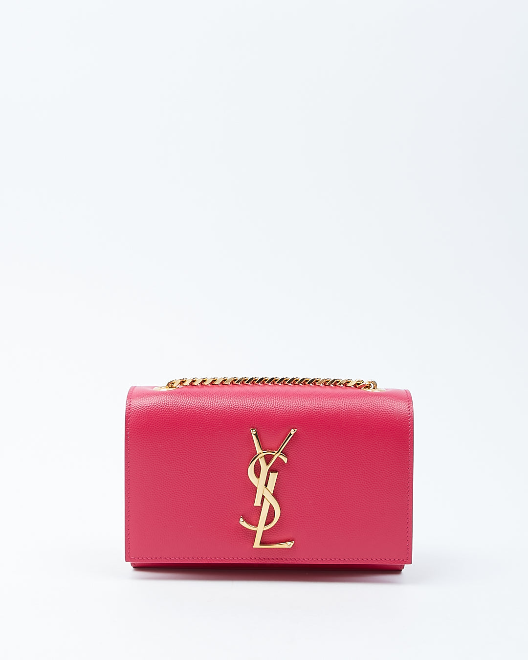 Saint Laurent Petit sac à chaîne Kate en cuir fuchsia avec monogramme