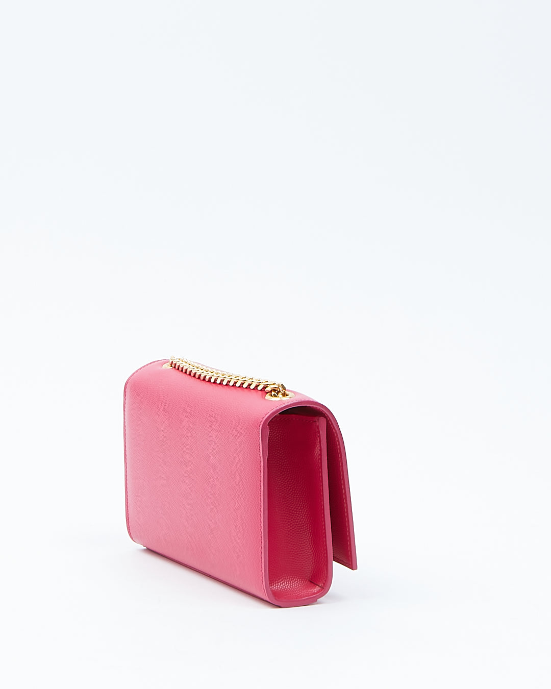 Saint Laurent Petit sac à chaîne Kate en cuir fuchsia avec monogramme