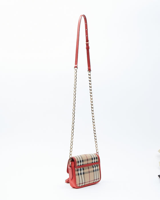 Burberry Coral Haymarket Check Coated Canvas/Leather Tassel Mini Chain  Crossbody Bag Burberry
