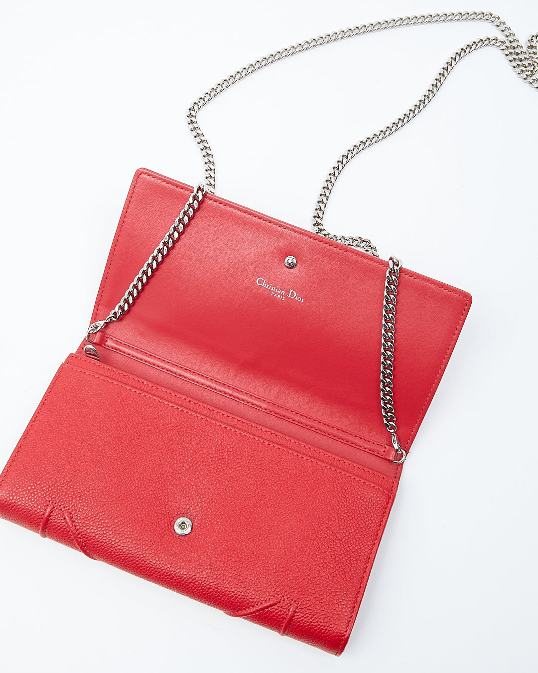 Dior Red Leather Diorama Wallet On Chain