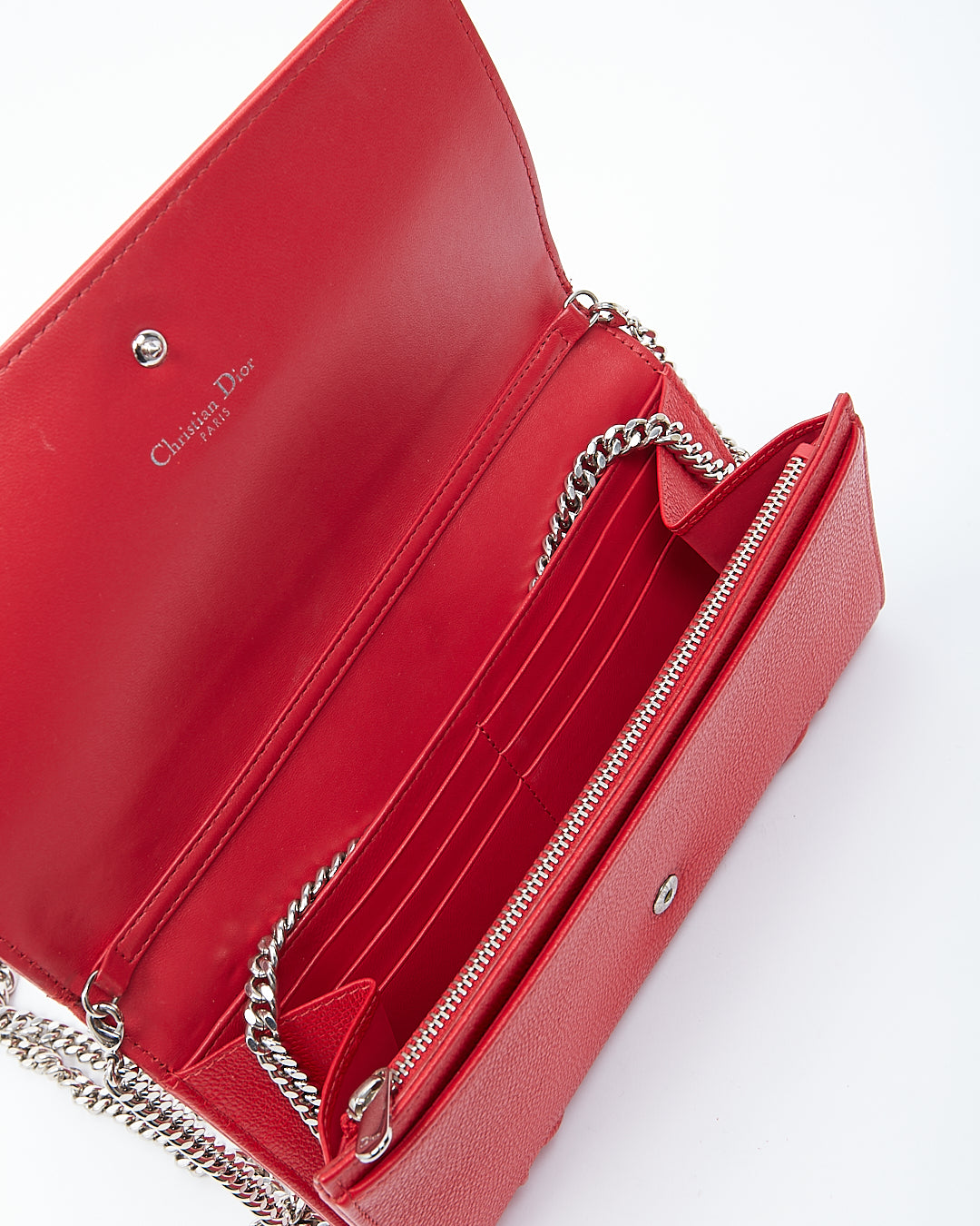 Dior Red Leather Diorama Wallet On Chain